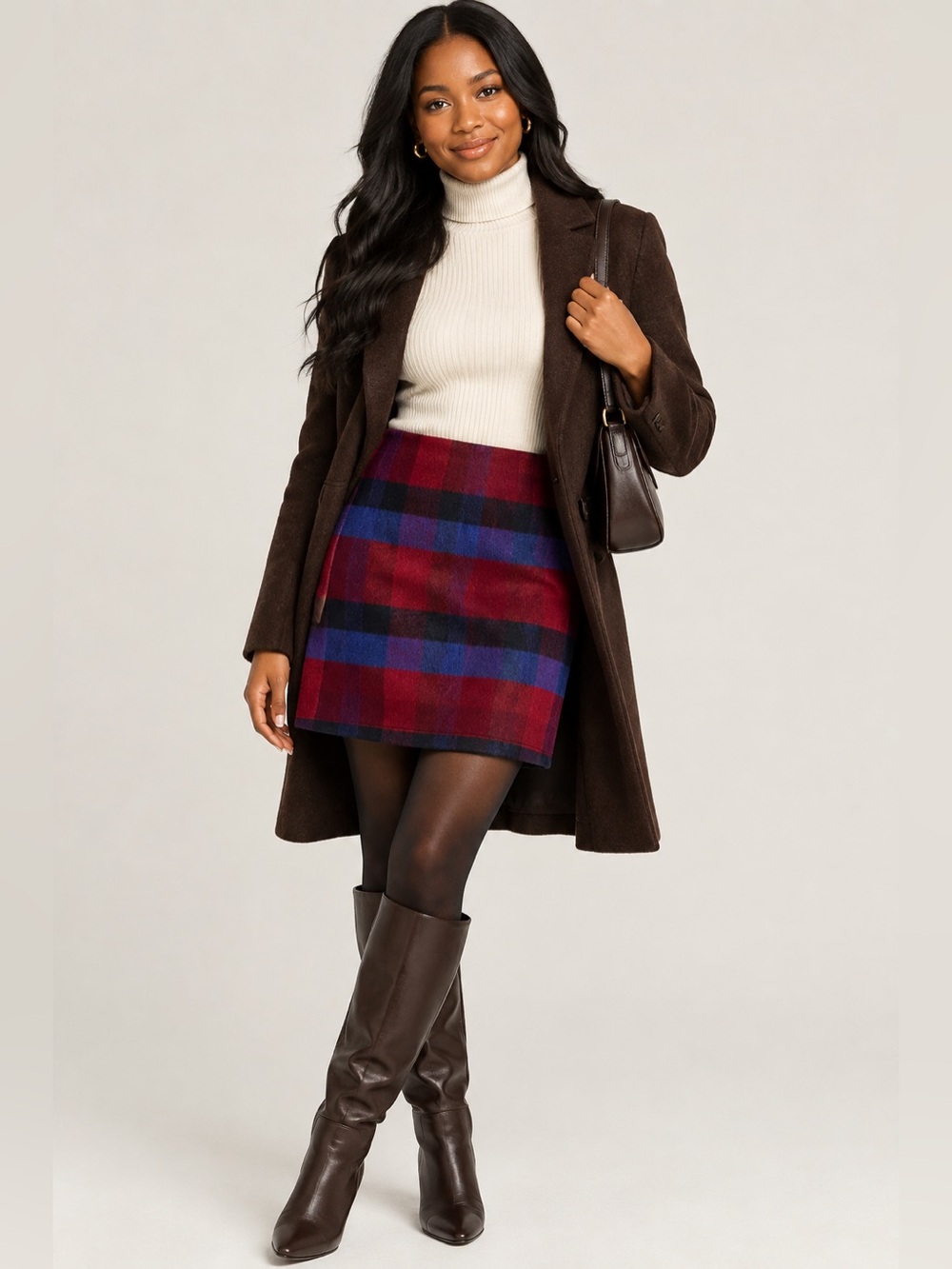 Joe Fresh Wool Blend Plaid Mini Skirt in Red and Blue